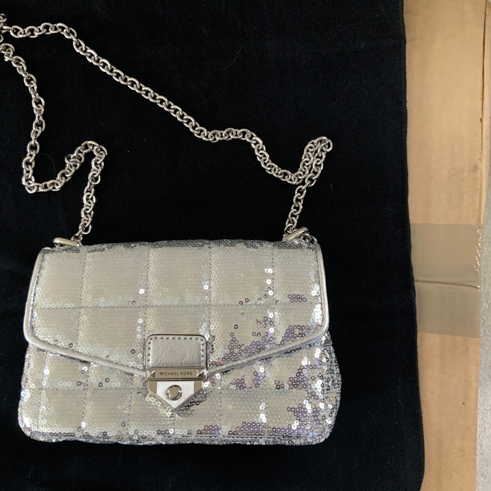 Sequined Micheal Kors quilted flap front crossbody bag